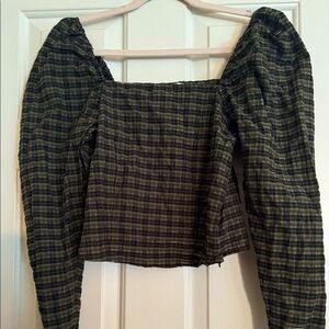 Olive green & black cropped long sleeve shirt. New with tags